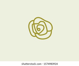 Creative abstract linear green logo icon flower rose plant