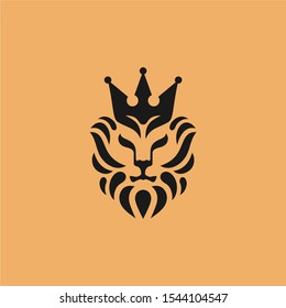 Creative abstract lion head with crown logo design vector. Lion king logo design concept