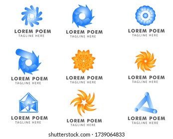 Design-Sammlung für kreative abstrakte Logos in weißem Hintergrund .Logo-Design in Blau und Rosa Farbe.Technologie-Markendesign 