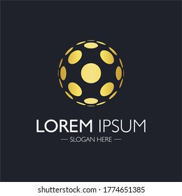Diseño de logotipo creativo abstracto. Elemento vector átomo de oro.