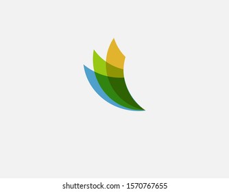 Creative abstract logo icon of three geometric elements of different colors intersect multiplay design for your company