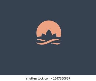 Creative abstract logo lotus in the water against the setting sun for a beauty salon or massage