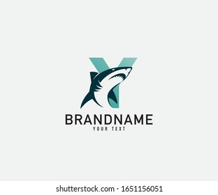 Creative abstract logo sign letter Y and shark fin silhouette typography for company