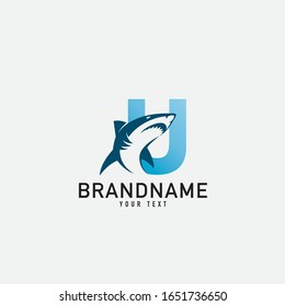 Creative abstract logo sign letter U and shark fin silhouette typography for company
