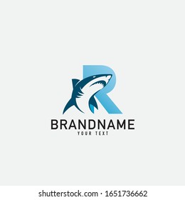 Creative abstract logo sign letter R and shark fin silhouette typography for company