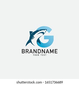 Creative abstract logo sign letter G and shark fin silhouette typography for company