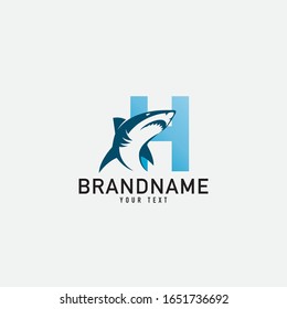 Creative abstract logo sign letter H and shark fin silhouette typography for company