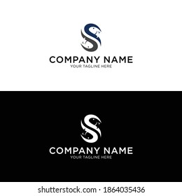 Creative abstract logo sign letter S and shark fin silhouette typography for company.	