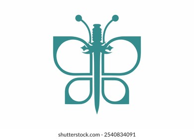 Creative abstract logo vector design featuring a butterfly with a sword in the center. Ideal for branding, symbolism and artistic representation.