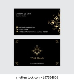 Creative abstract logo and visiting card design. Modern and simple business card with vector illustration and ornamental pattern.