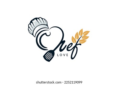 Creative abstract love chef kitchen logo template design