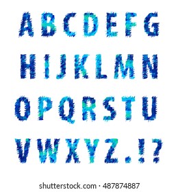 Creative abstract low poly alphabet in blue tones