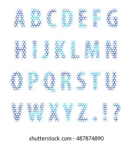 Creative abstract low poly alphabet in blue tones