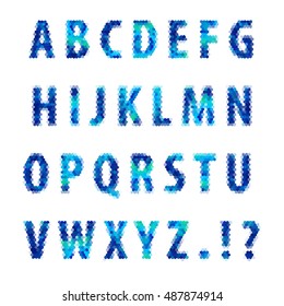 Creative abstract low poly alphabet in blue tones