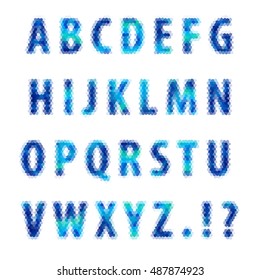 Creative abstract low poly alphabet in blue tones