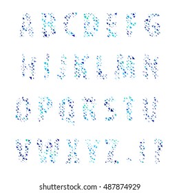Creative abstract low poly alphabet in blue tones