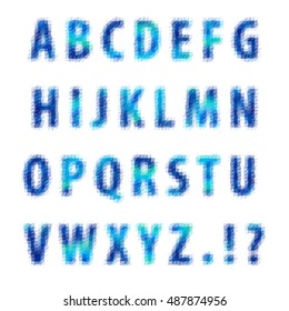 Creative abstract low poly alphabet in blue tones