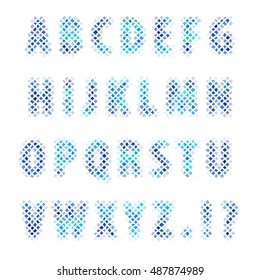 Creative abstract low poly alphabet in blue tones