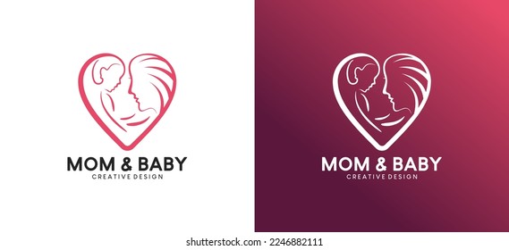 Creative abstract mama and baby silhouette vector illustration logo design