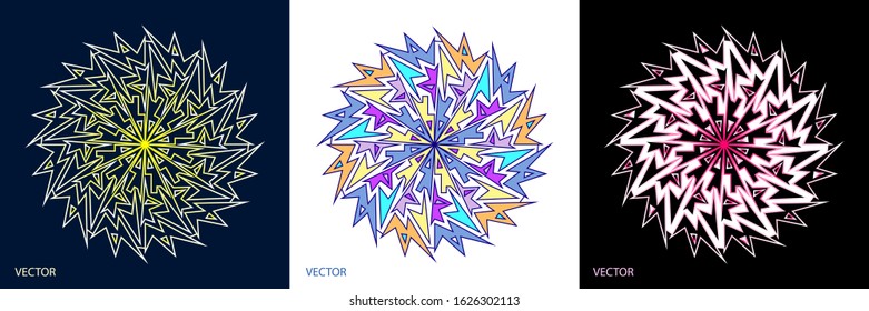 Creative abstract of Mandala Art ornamental circle with geometry shapes in colorful and gradient. 3 set of cards vector illustration design.