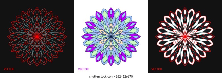 Creative abstract of Mandala ornamental circle with geometry shapes in colorful and gradient. 3 set of cards vector illustration design.