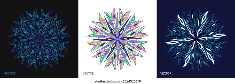 Creative abstract of Mandala ornamental circle with geometry shapes in colorful and gradient. 3 set of cards vector illustration design.