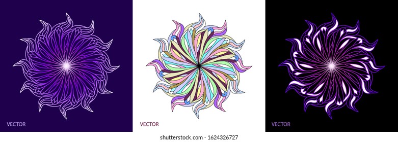 Creative abstract of Mandala ornamental circle with geometry shapes in colorful and gradient. 3 set of cards vector illustration design.