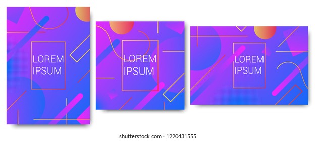 Creative abstract minimal design geometric pattern  background or wallpaper set. Trendy, colorsul vibrant gradient shapes composition texture. Tree version of formats: vertical, horisontal, square.