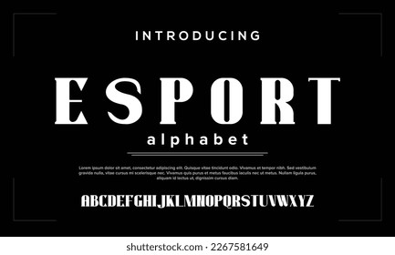 Kreative abstrakte, moderne digitale Technologie Schriftarten und Nummernset. ESPORT Minimalist elektronische, dünne und schlanke Schrift Schriftart Stil. Vektorgrafik