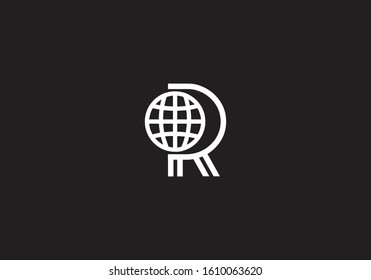 Creative abstract modern elegant trendy top unique artistic black and white color R with world symbol initial based letter icon logo.