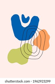 Creative abstract modern minimal poster. Hand drawn colorful shapes and doodle elements. Trendy vector design for wall decoration, postcard, brochure, prints, banners.