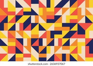 Creative abstract mosaic seamless pattern with flat geometric shapes and bold colors