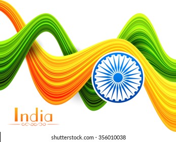 Creative abstract National Flag colours waves with Ashoka Wheel for Happy Indian Republic Day celebration.