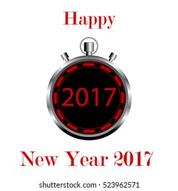 Creative abstract New Year 2017 beginning celebration concept 3D render illustration stopwatch with Happy New Year 2017 congratulation text isolated on white background