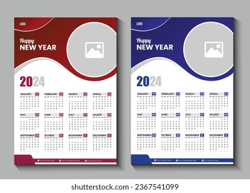 Creative abstract new year calendar design template. modern 2024 wall calendar design with place for image and logo, 12 month included, new year collection template 