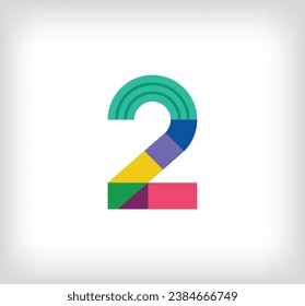 Creative abstract number 2 multicolored linear logo. Modern text lines with new pop art colors. Number alphabet template. Creative education geometric.vector