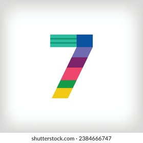 Creative abstract number 7 multicolored linear logo. Modern text lines with new pop art colors. Number alphabet template. Creative education geometric.vector