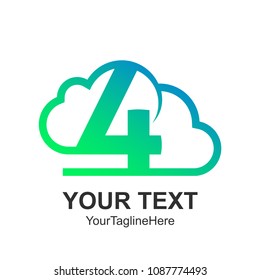 Creative abstract number four cloud vector logo design template element. Colored green concept icon