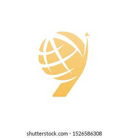 Creative abstract number nine earth vector logo design template eleme
