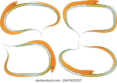 creative abstract orange green colorful art doodle speech bubbles set