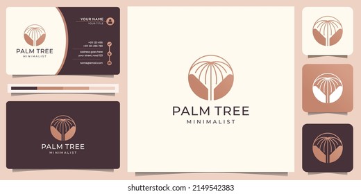 creative of abstract palm logo design with circle concept, minimalist line art, and business card.