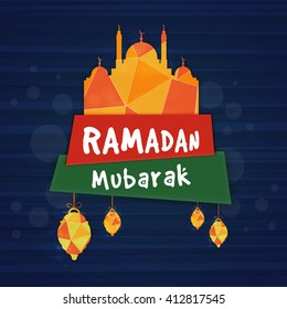 Creative abstract paper Mosque with stylish text Ramadan Mubarak on glossy banners for Holy Month of Muslim Community celebration.
