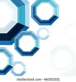 Creative abstract pattern with blue geometric elements on shiny background.