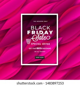 Creative abstract pink leaves decorated poster or banner design, Special Offer Get 60% Discount On All Brands for Black Friday Sale concept.