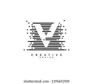 Creative Abstract Pixel Motion Initial Letter V Illusion Style Logo