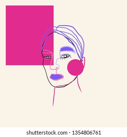 Creative abstract portrait in contemporary style. Trendy background artwork with one lines. Hand drawn doddle element. 