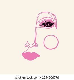 Creative abstract portrait in contemporary style. Trendy background artwork with one lines. Hand drawn doddle element. 