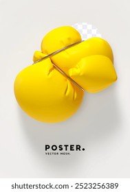 Design de cartaz abstrato criativo com tecido de látex brilhante amarelo e borracha de couro. Objeto 3d com aparência suave e enrugada, mínimo em um plano de fundo branco. Ilustração vetorial