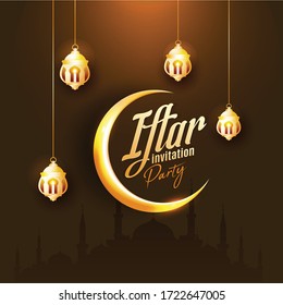 Creative abstract poster for Eid Mubarak islamic background with  lantern and crescent elements 
