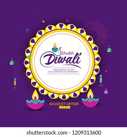 Creative abstract or poster for  happy Diwali or Deepawali with beautiful Deep or Rangoli design illustration, Diwali Greetings, Modern Diwali Greetings.